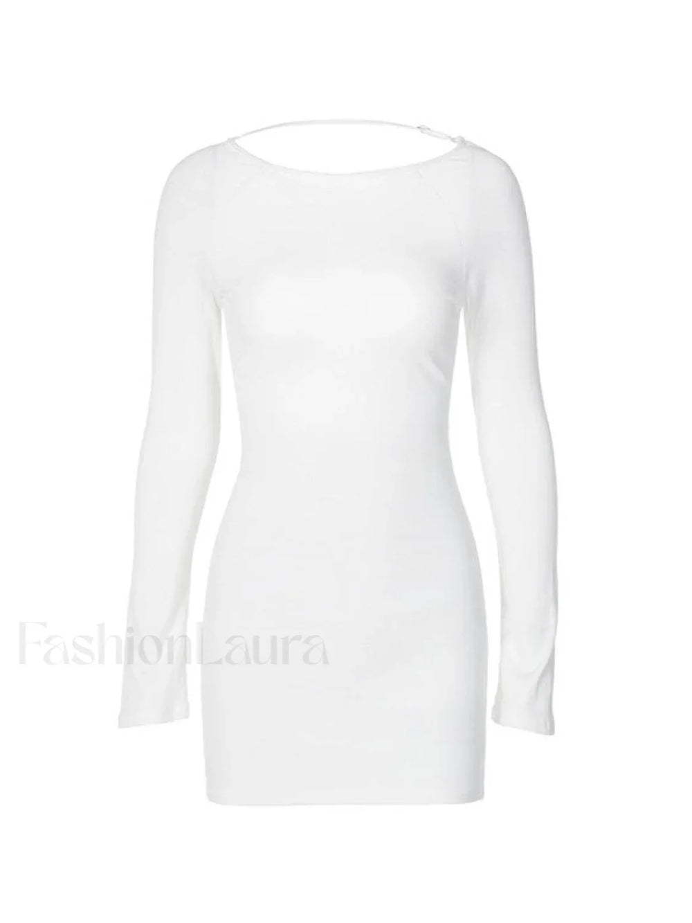 White Backless Long Sleeve Mini Dress Mini Dresses