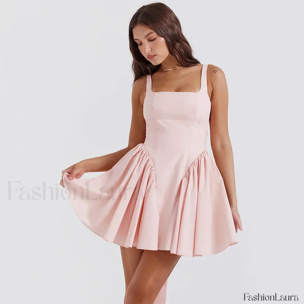 White Big Bow A Line Mini Dress pink / S(mini dress)