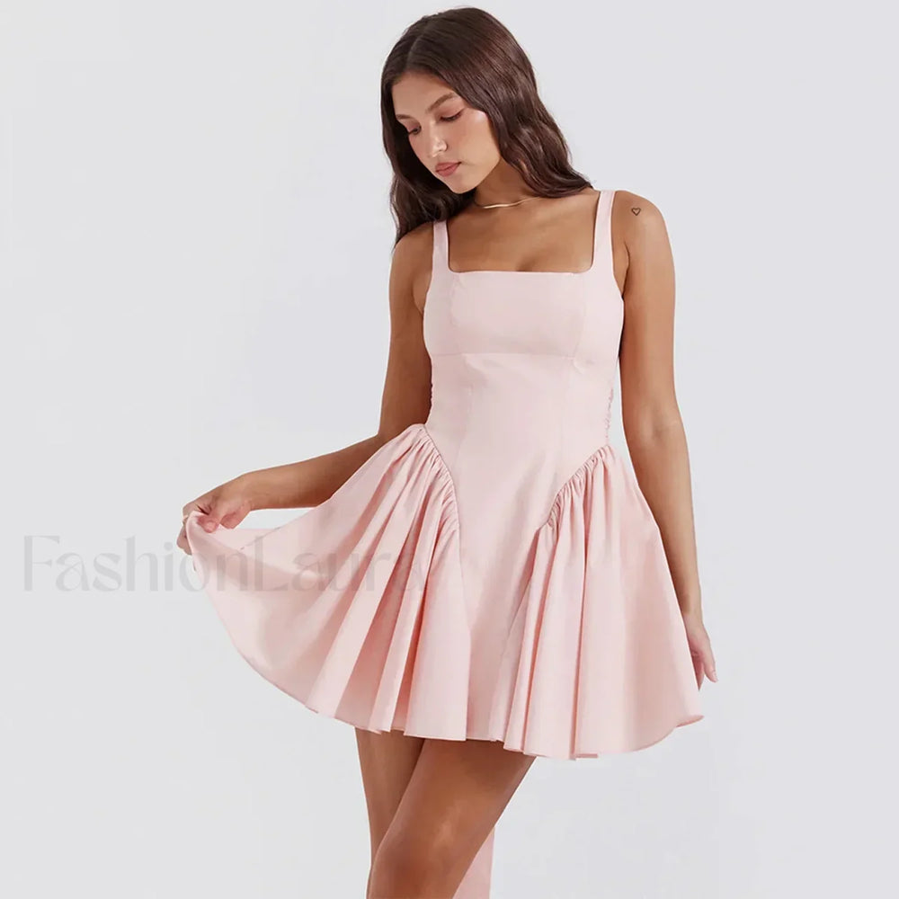 White Big Bow A Line Mini Dress pink / S(mini dress)
