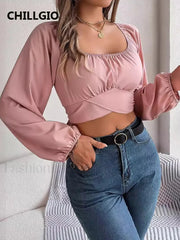 White Bow Korean Elegant Crop Tops Blouses Pink / S