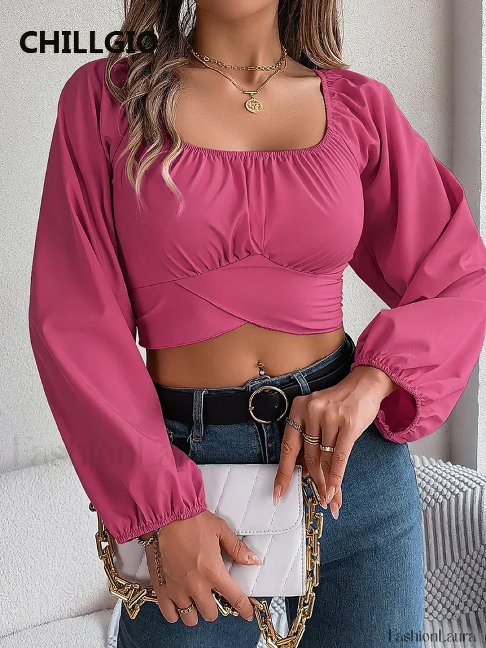 White Bow Korean Elegant Crop Tops Blouses Rose Red / S