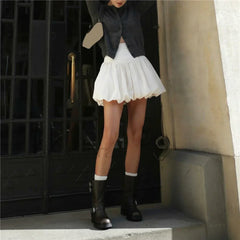 White Bubble Hem Mini Skirt