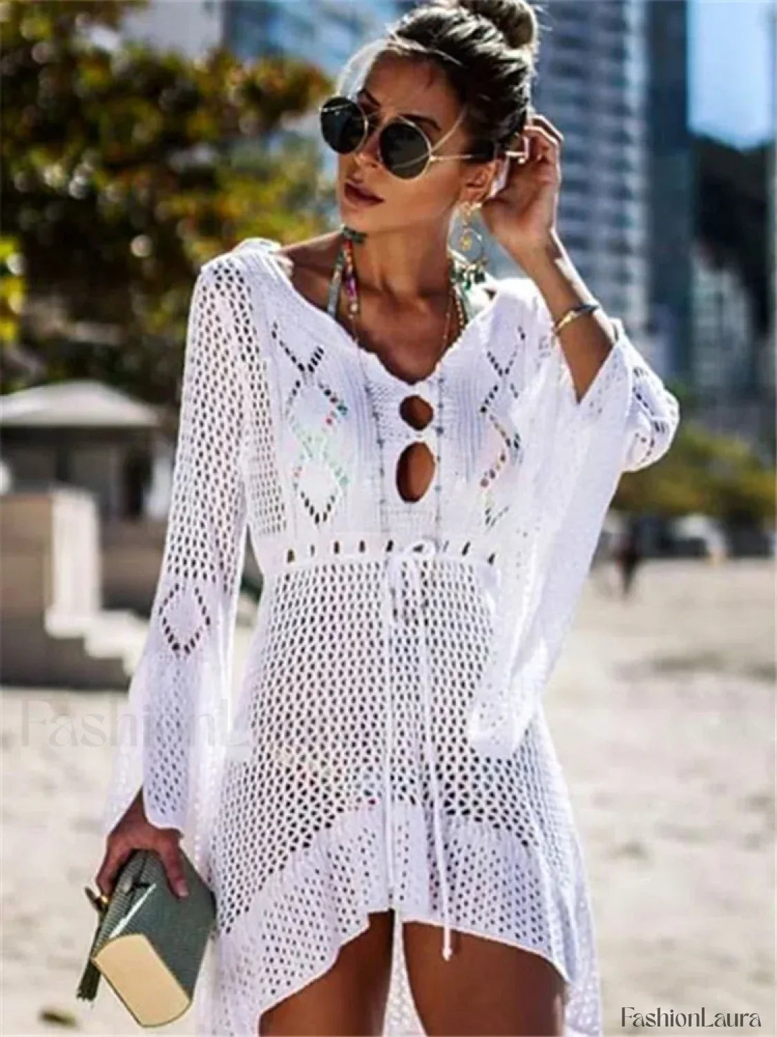 White Crochet Wrap Cover Up White / One Size