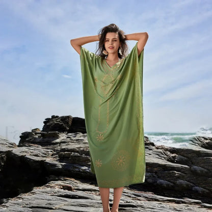 White Kaftan Chiffon Kimono Cover Up Green / One Size