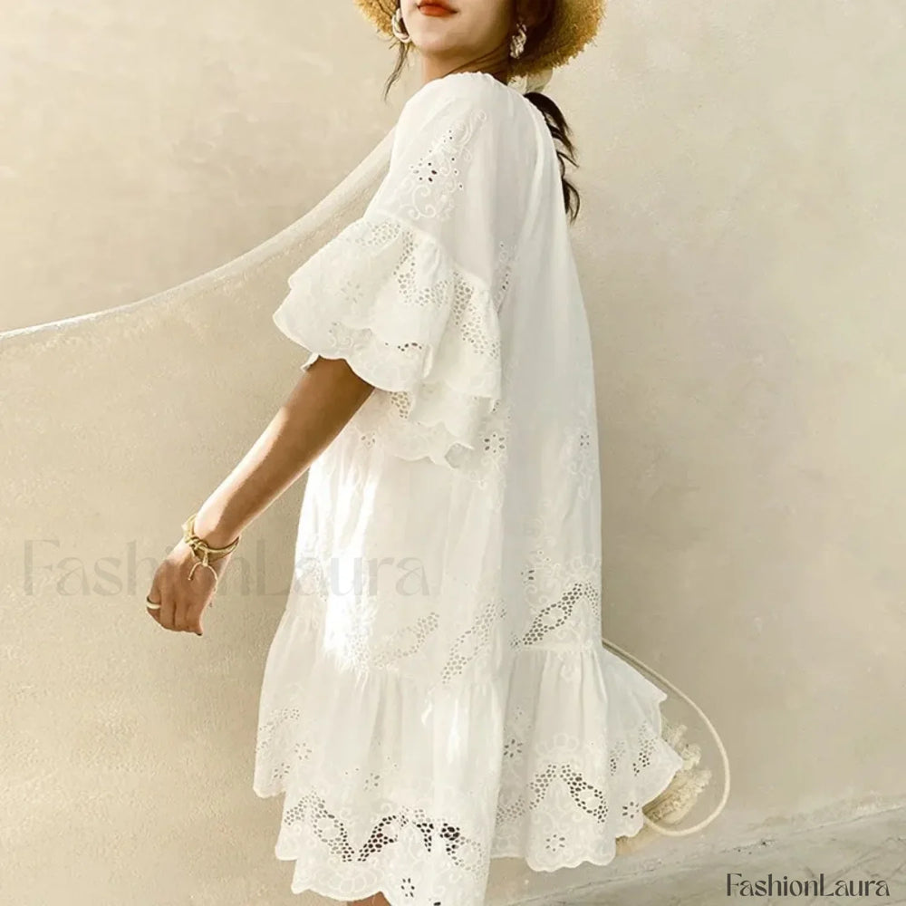 White Lace Pullover Boho Dress