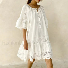 White Lace Pullover Boho Dress