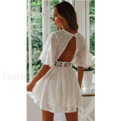 White Open Back Boho Dress