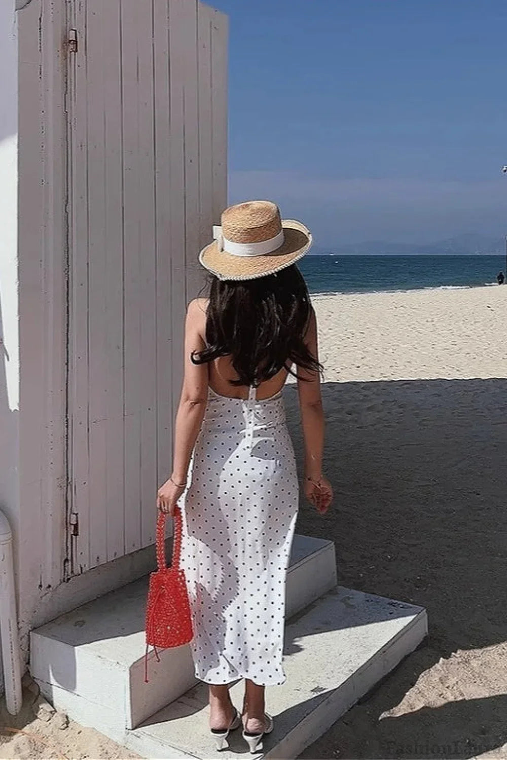 White Polka Dot Halter V-Neck Maxi Dress