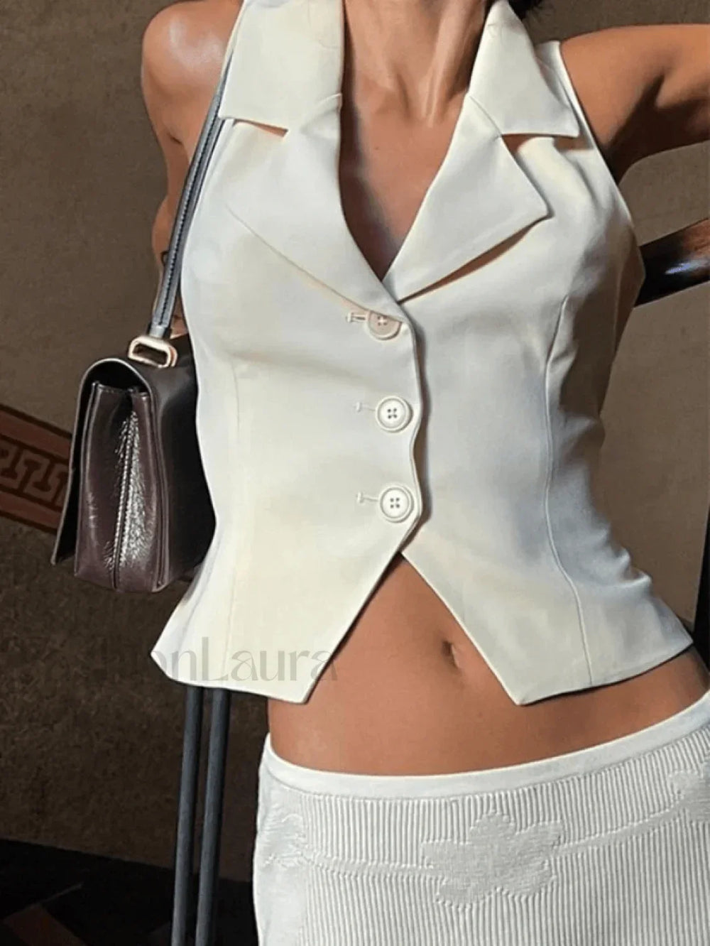 White Sleeveless Button Front Blouse White / S Tops&Tees