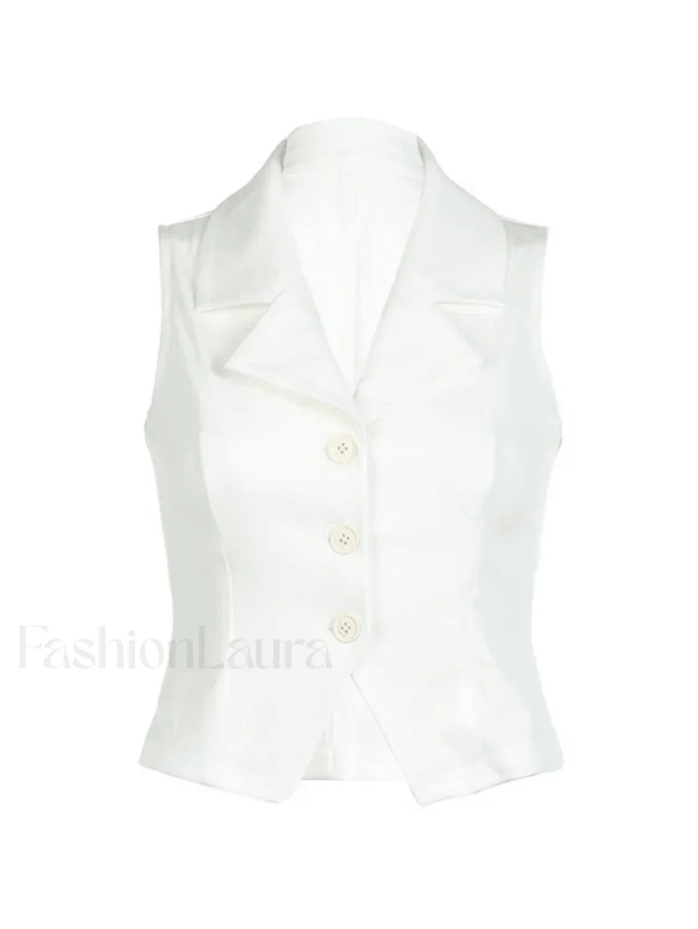 White Sleeveless Button Front Blouse Tops&Tees