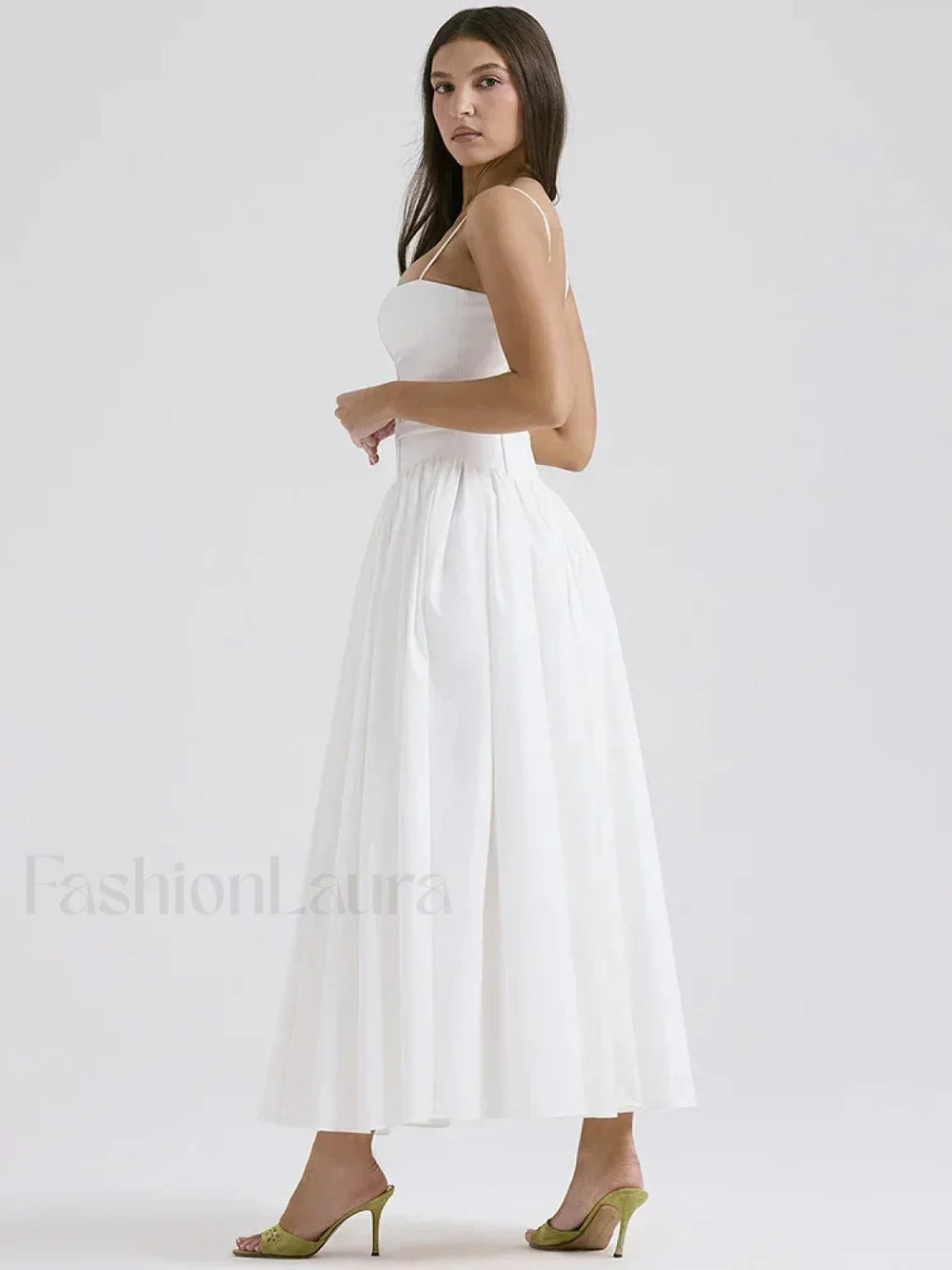 White Spaghetti Strap Midi Dress