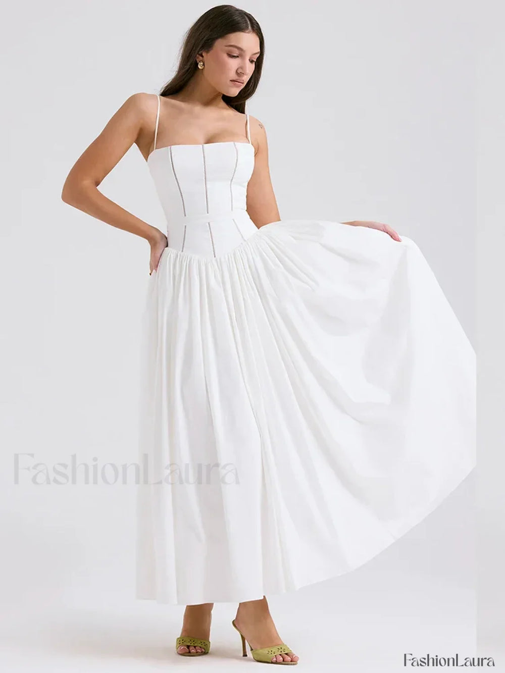 White Spaghetti Strap Midi Dress