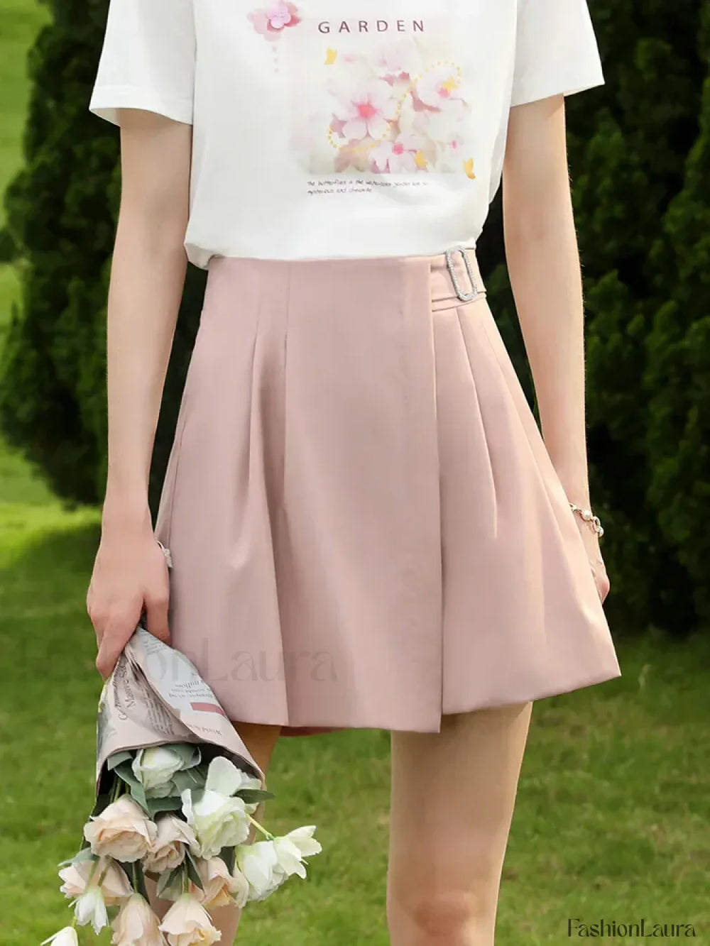 Wide Leg Straight Pink High Elastic Waist Short