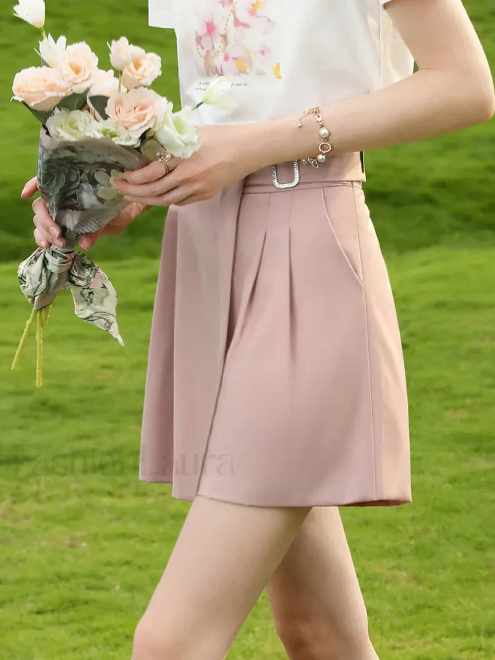 Wide Leg Straight Pink High Elastic Waist Short