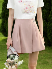 Wide Leg Straight Pink High Elastic Waist Short