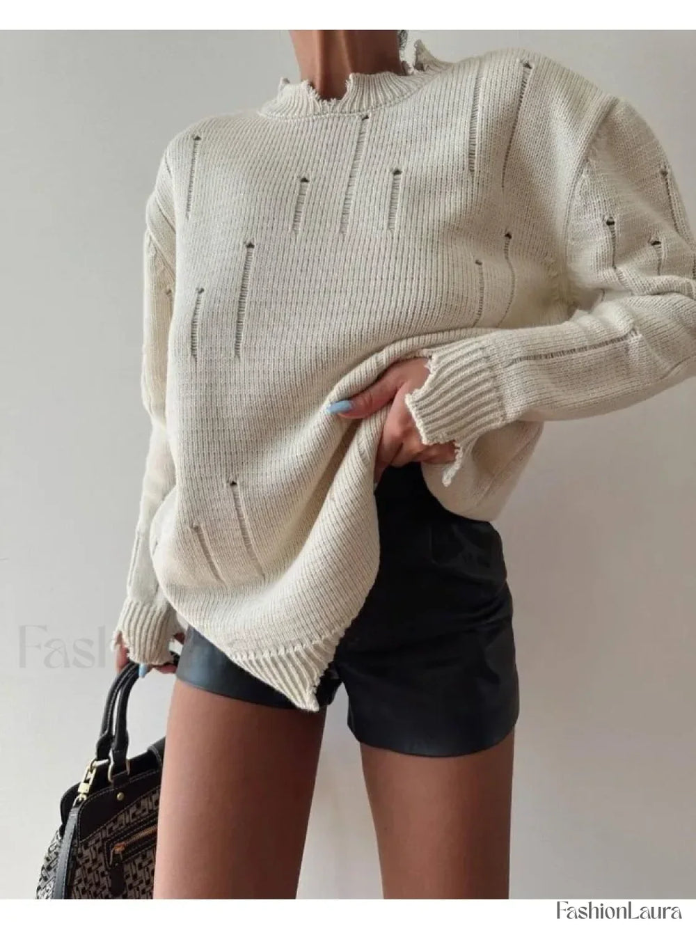 Women Knitted Hole Streetwear Long Sleeve Vintage Harajuku Y2K Pullover Coat Loose Sweater Sweaters L