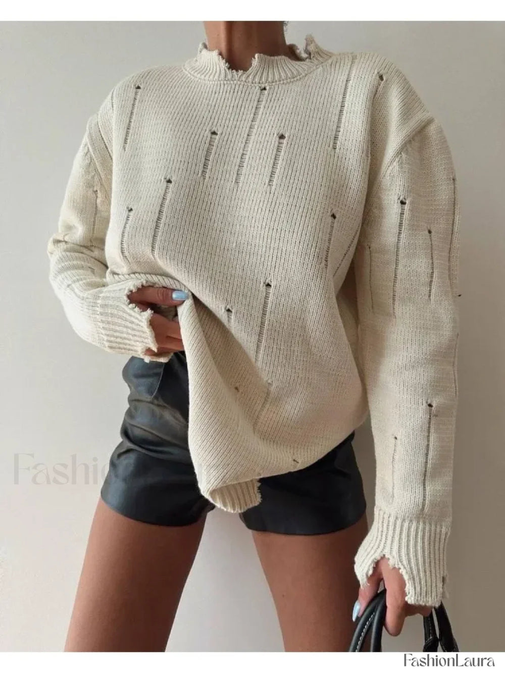 Women Knitted Hole Streetwear Long Sleeve Vintage Harajuku Y2K Pullover Coat Loose Sweater Sweaters L