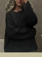 Women New Casual Solid Loose Fashion O neck Long Sleeve Knitting Pullover 2024 Sweater Sweaters L