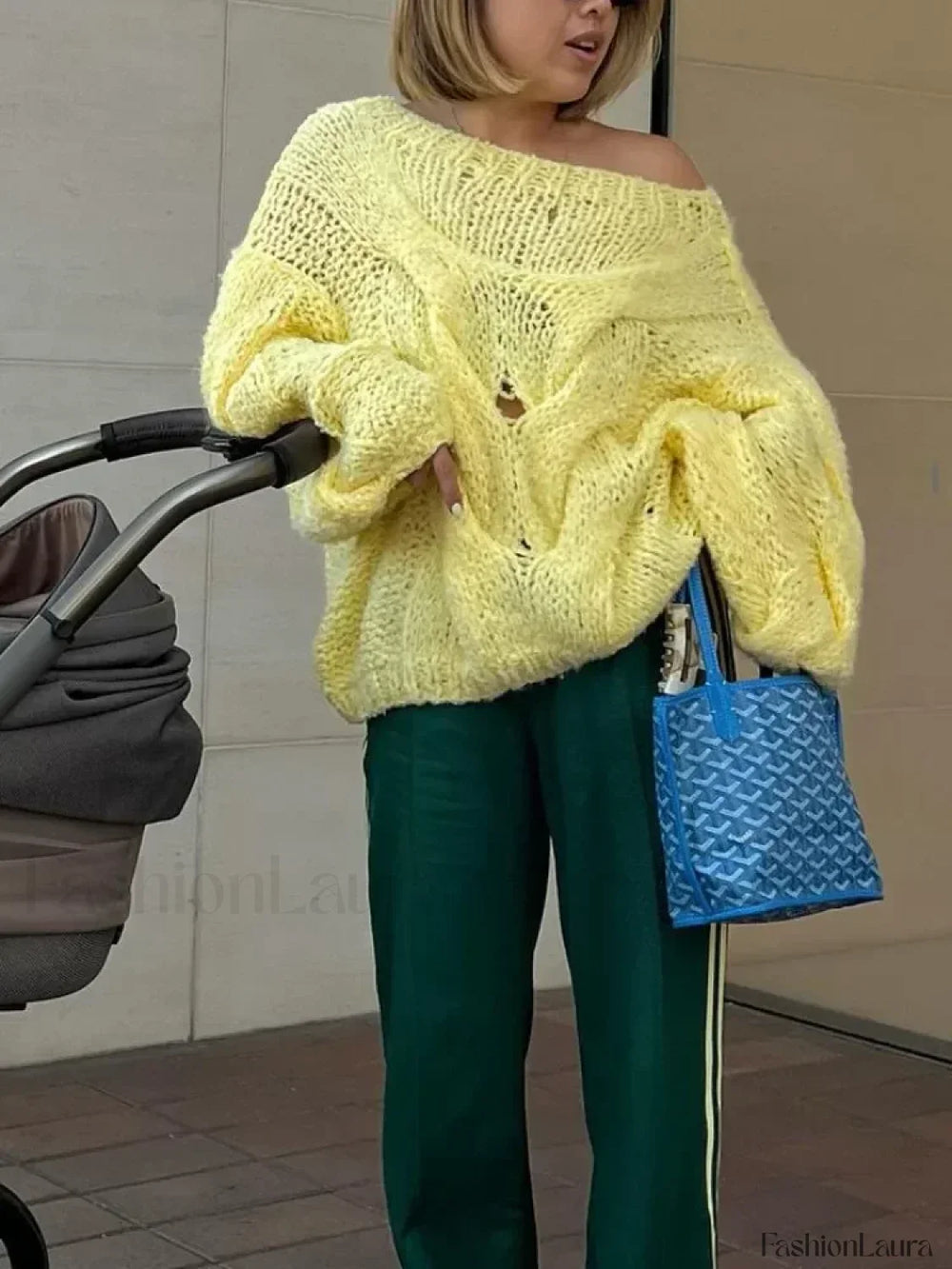 Women Solid Hollow Out Short Knitted Elegant Round Neck Long Sleeves Loose Sweater Sweaters L