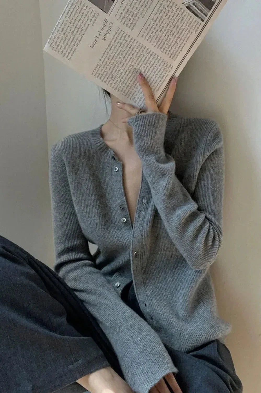 Women’s Casual Solid Round Neck Cardigan