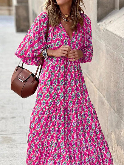 Bohemian Print Short Sleeve Dress