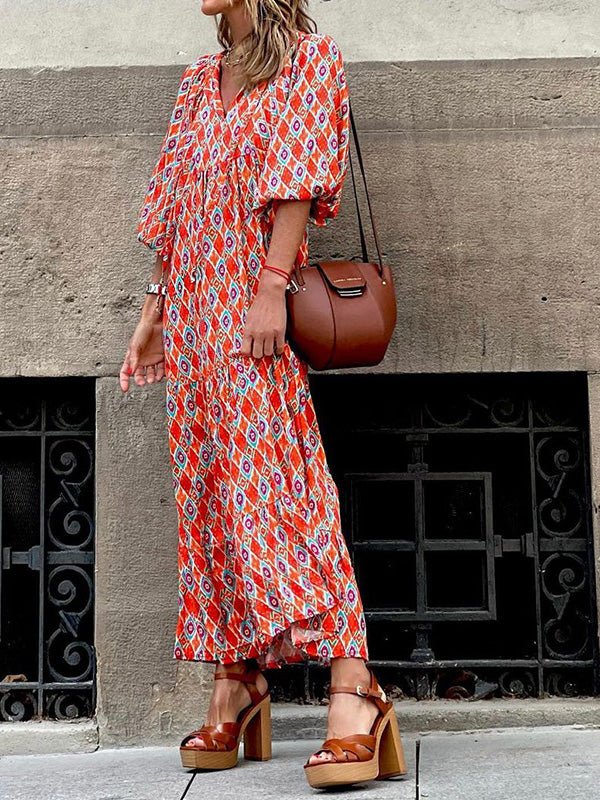 Bohemian Print Short Sleeve Dress