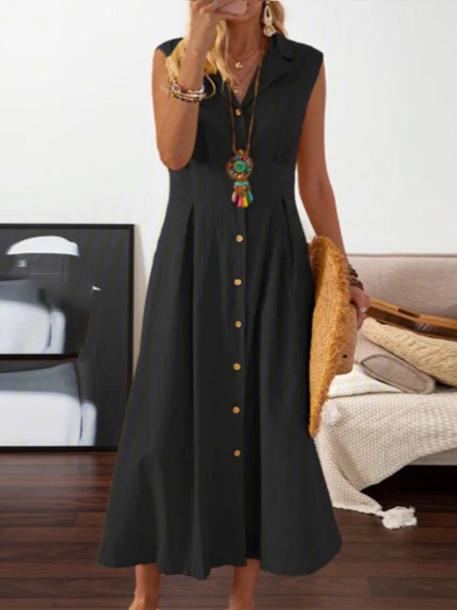 Lapel Vintage Button Sleeveless Dress Ins Street