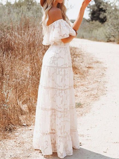 One-Shoulder Lace Jacquard Slim Fit Dress