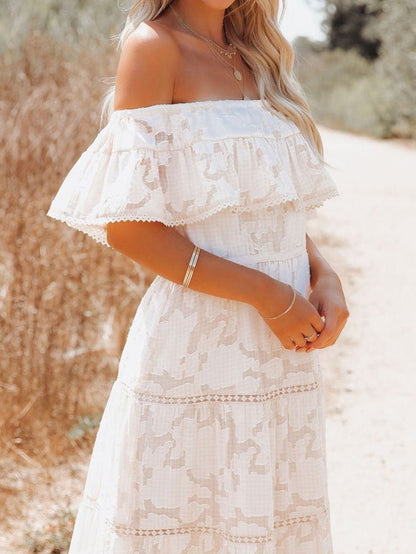 One-Shoulder Lace Jacquard Slim Fit Dress