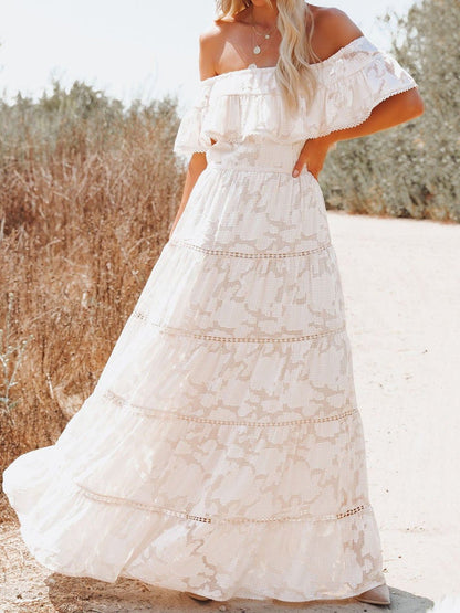 One-Shoulder Lace Jacquard Slim Fit Dress