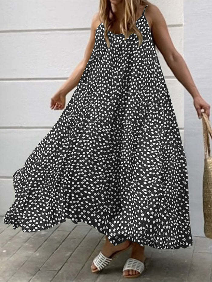 Vintage Print Sling Sleeveless Dress Ins Street