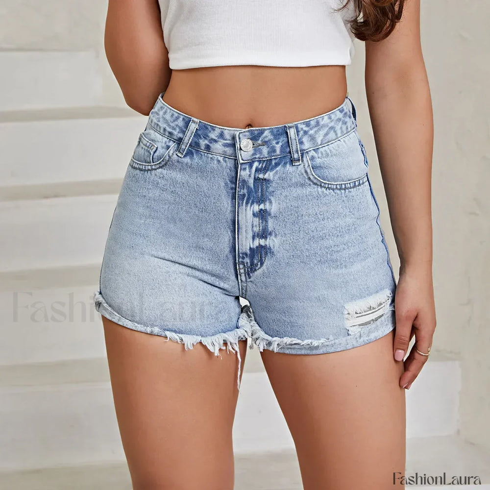 Women’s Ripped Distressed Skinny Denim Shorts Blue / XS