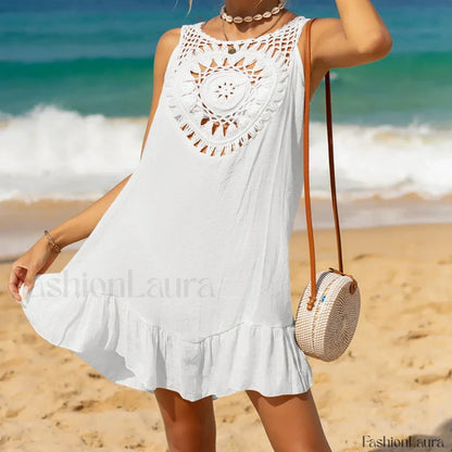 Wooden Ear Crochet Sarong Cover Up WHITE / One Size