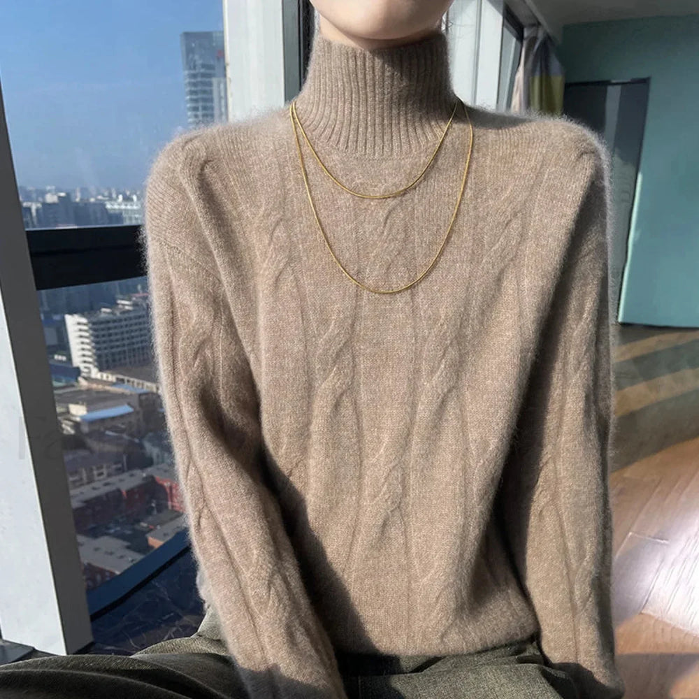Wool Autumn Winter Women’s Turtleneck Pullover Solid Color Thick Cashmere Warm Sweater Sweaters L