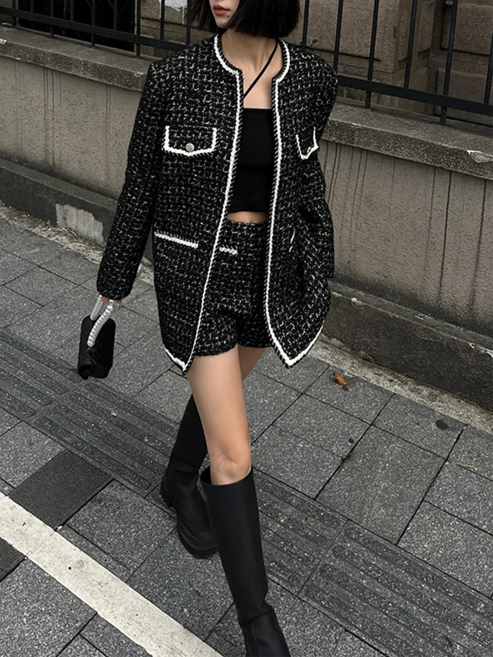 Wool blend Tweed Graceful Contrast Trim Jacket Jackets