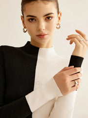 Wool Blend Two Tone Skinny Knit Top Knit Tops