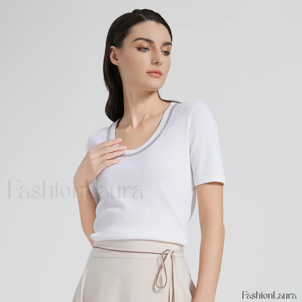 Wool Silk Vest Summer Casual T Shirt White / S