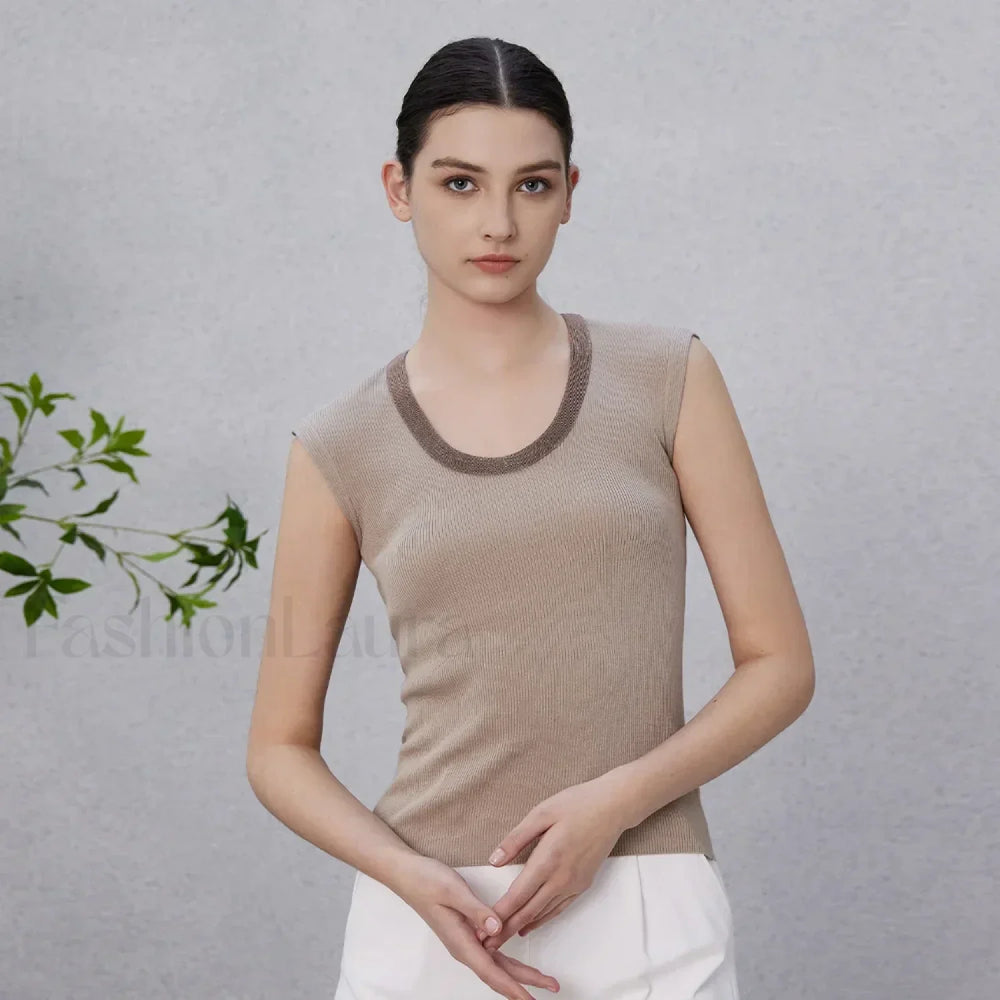 Wool Silk Vest Summer Cool T Shirt Light Camel / S