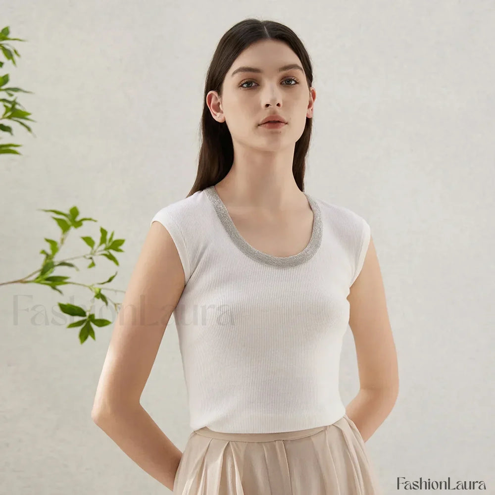 Wool Silk Vest Summer Cool T Shirt White / S