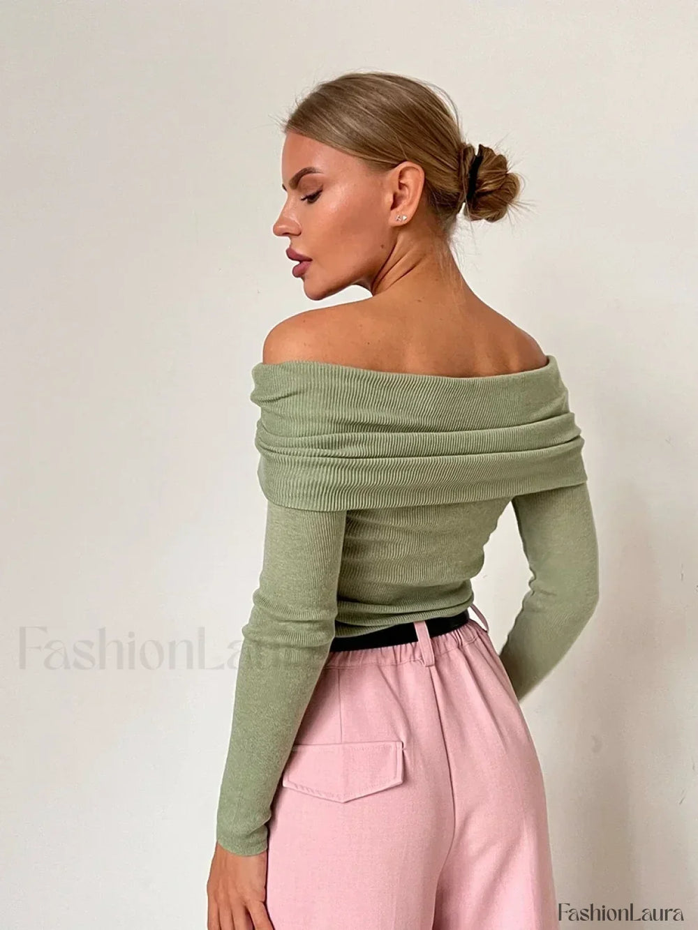Wool Slim Off Shoulder T Shirt