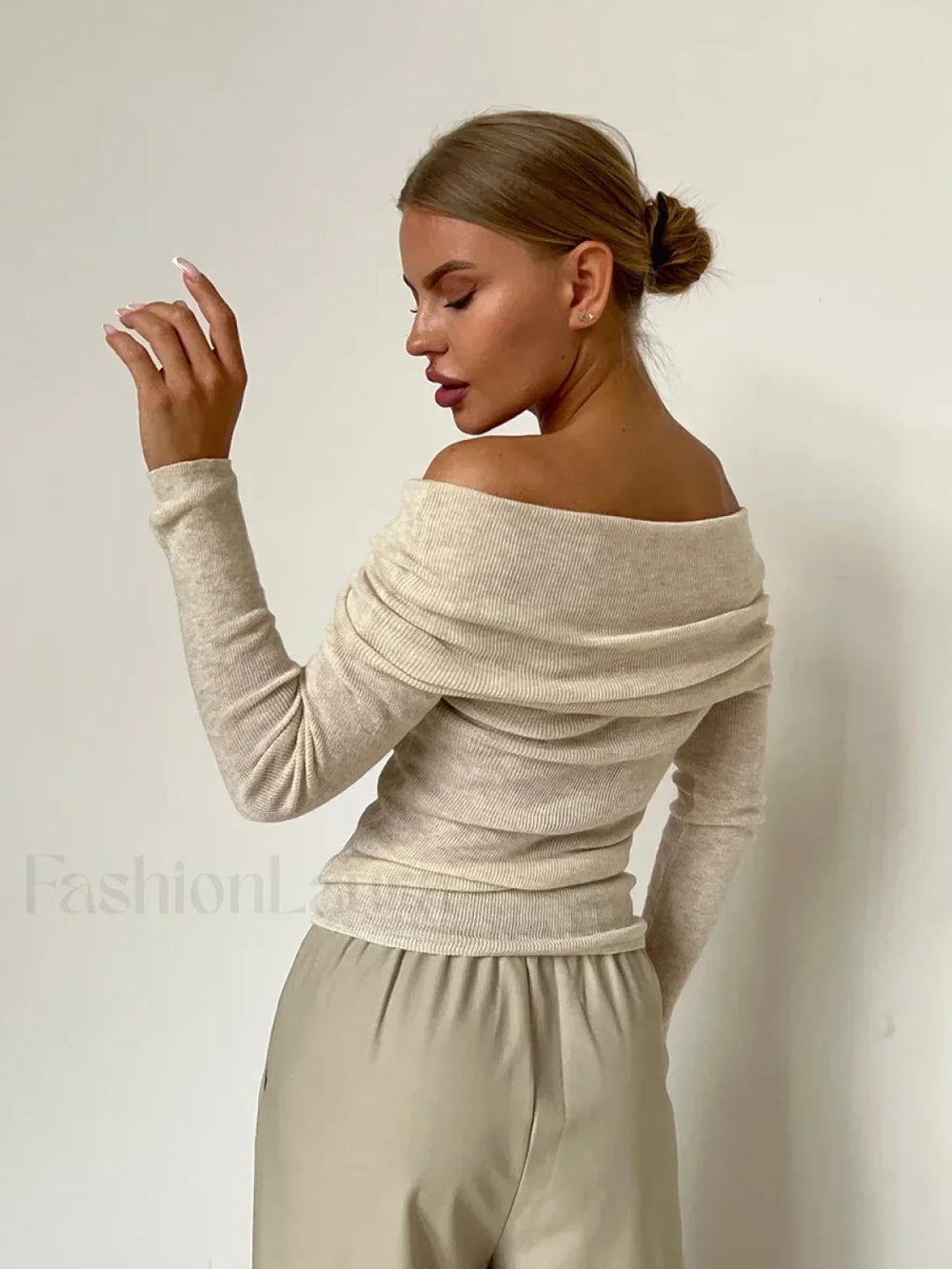 Wool Slim Off Shoulder T Shirt Oatmeal / S