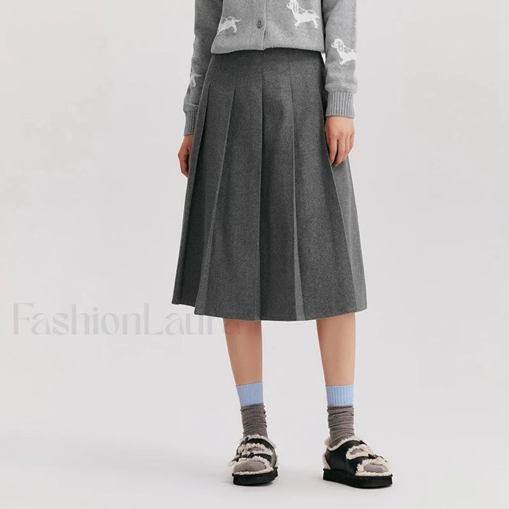 Woolen A line Versatile Skirt Grey / XS