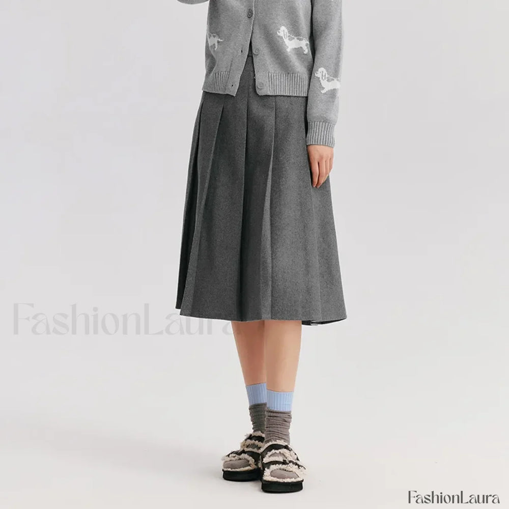 Woolen Pleated A Line Skirt