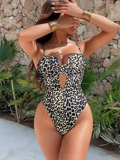 Wrinkled Bra Cup High Cut One Piece Leopard / S