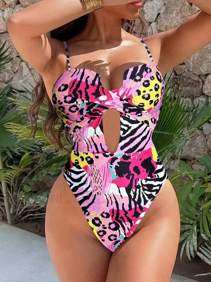 Wrinkled Bra Cup High Cut One Piece pink / S