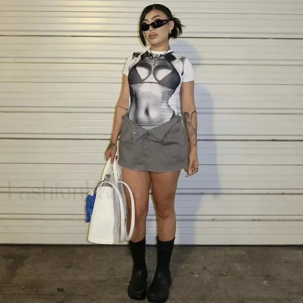 Y2K 3D Printed Sexy Crop T Shirt