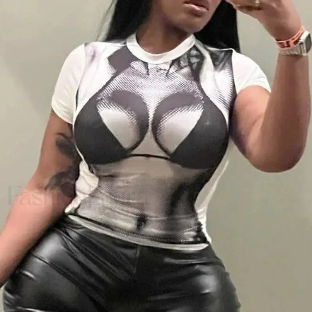 Y2K 3D Printed Sexy Crop T Shirt WHITE / S