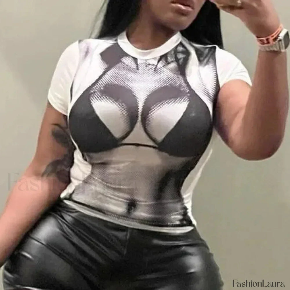 Y2K 3D Printed Sexy Crop T Shirt WHITE / S