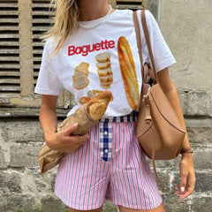 Y2k Aesthetic Baguette Bread Lover T Shirt WHITE / S