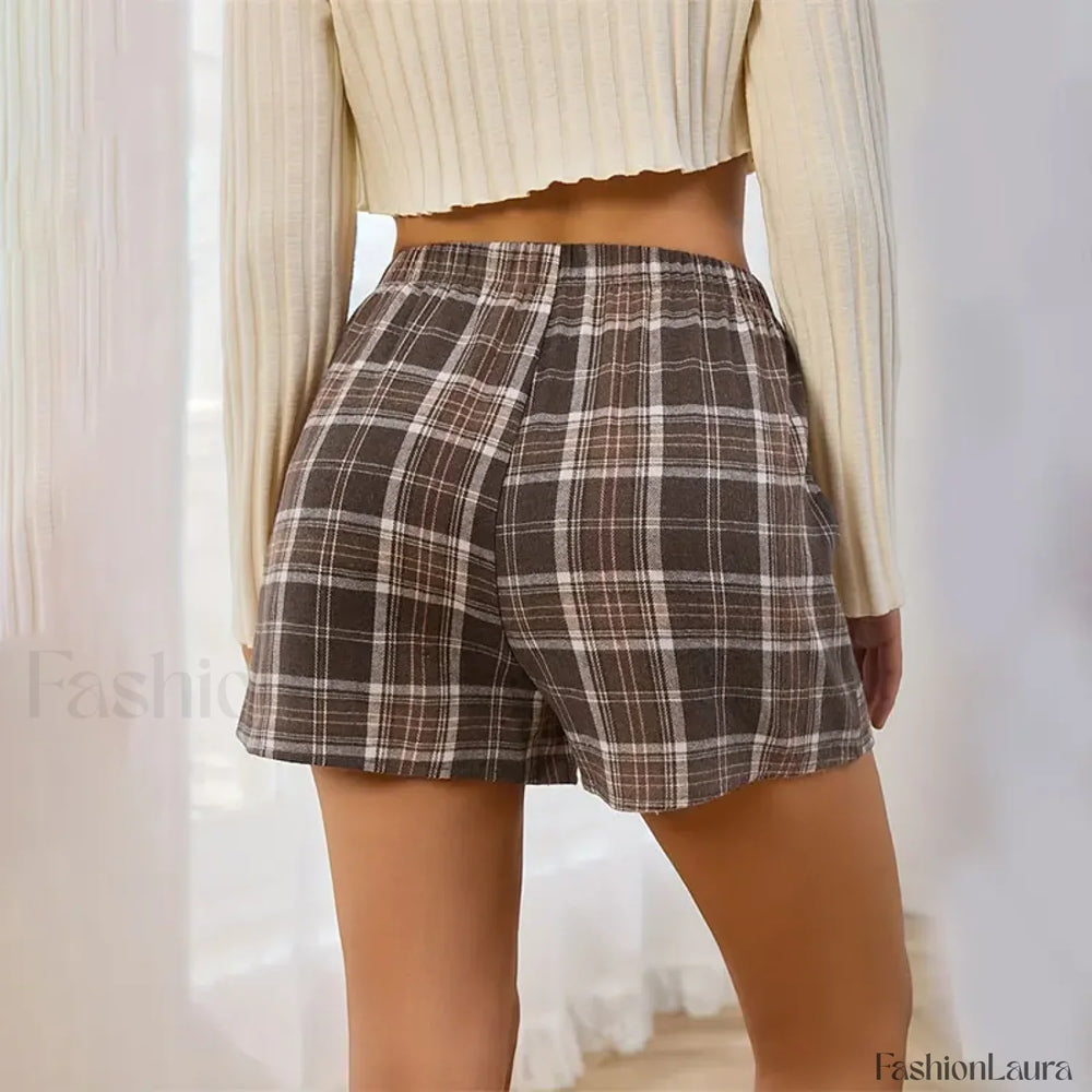 Y2K Cotton Cute Plaid Pajamas Elastic Waist Boxers Short